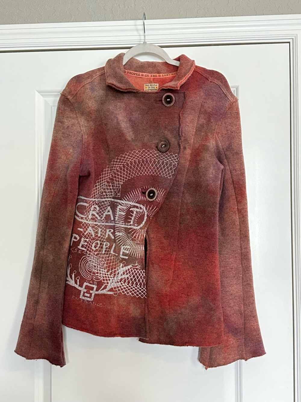 The People Of The Labyrinths wool blend, red and orange mottled-dye jacket - Picture 4 of 15